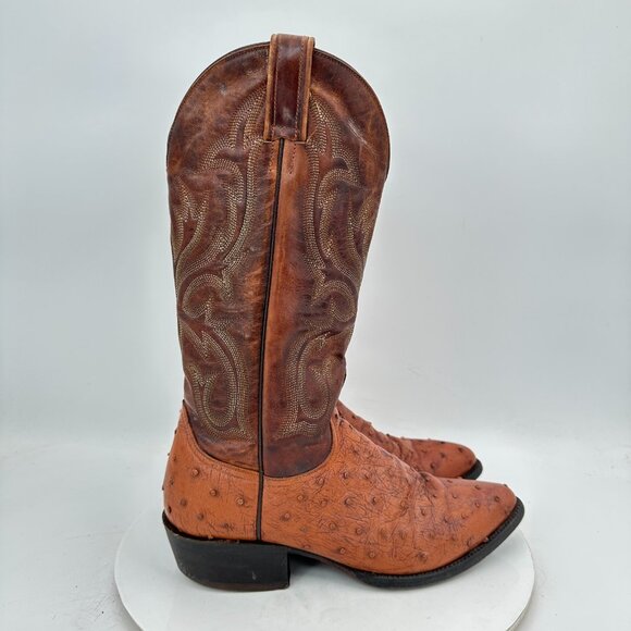 Durango Men Size 8D Brown Leather FullQuill Embroidered Ostrich Cowboy Boot - Picture 4 of 14
